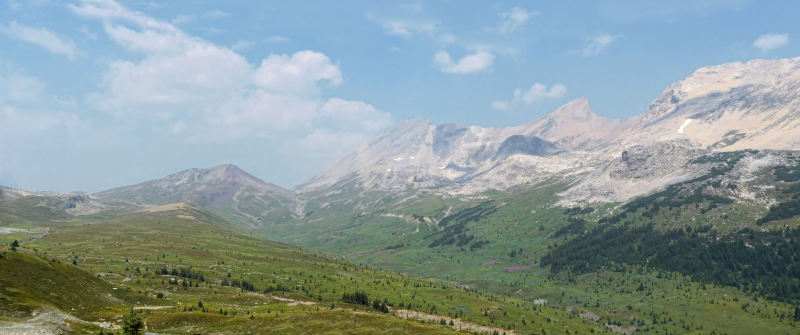 View towards Pipestone Pass, Clearwater Pass and Devon Mountain